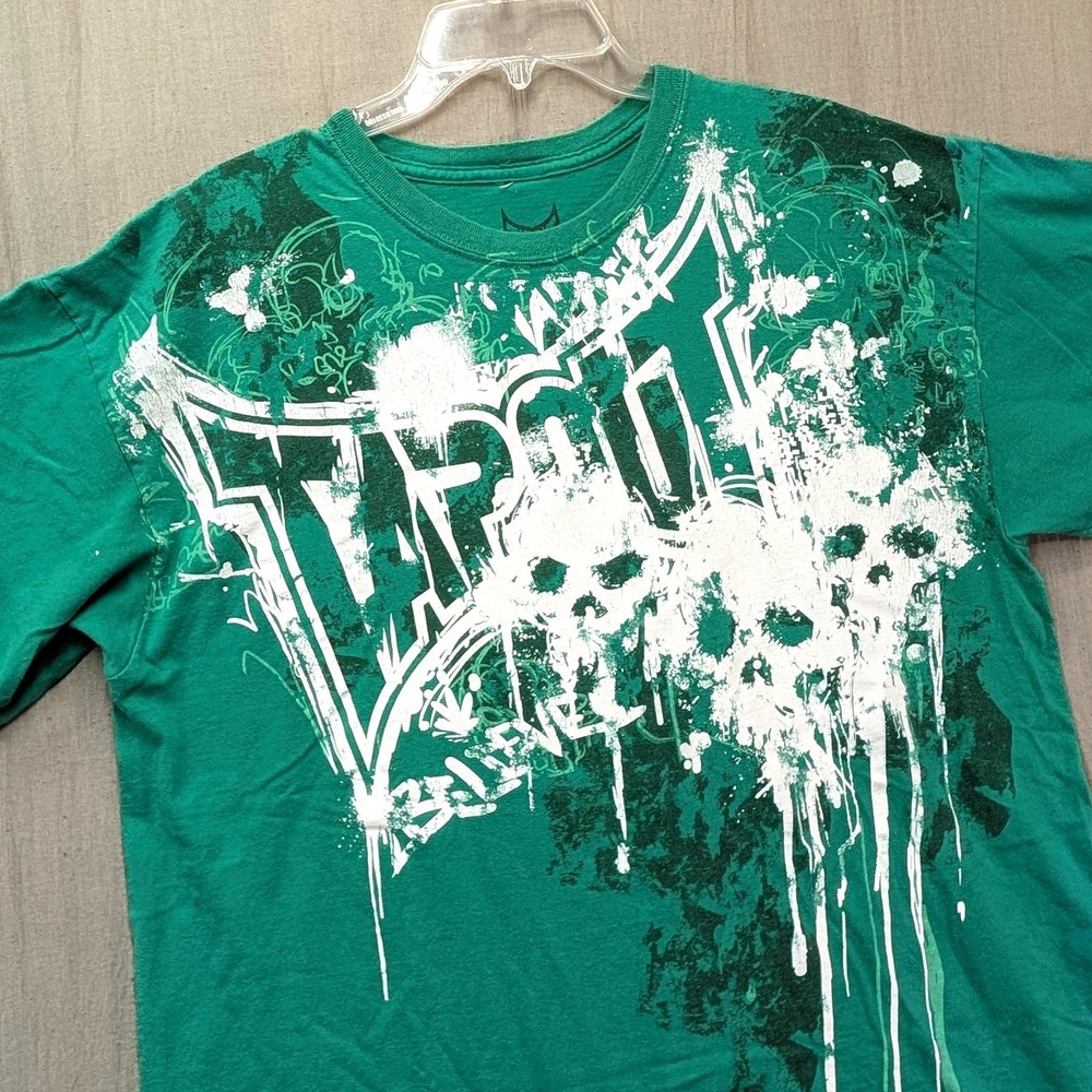 Tapout Mens XL Green Graphic T-Shirt MMA Skulls Splatter Logo Short Sleeve Tee